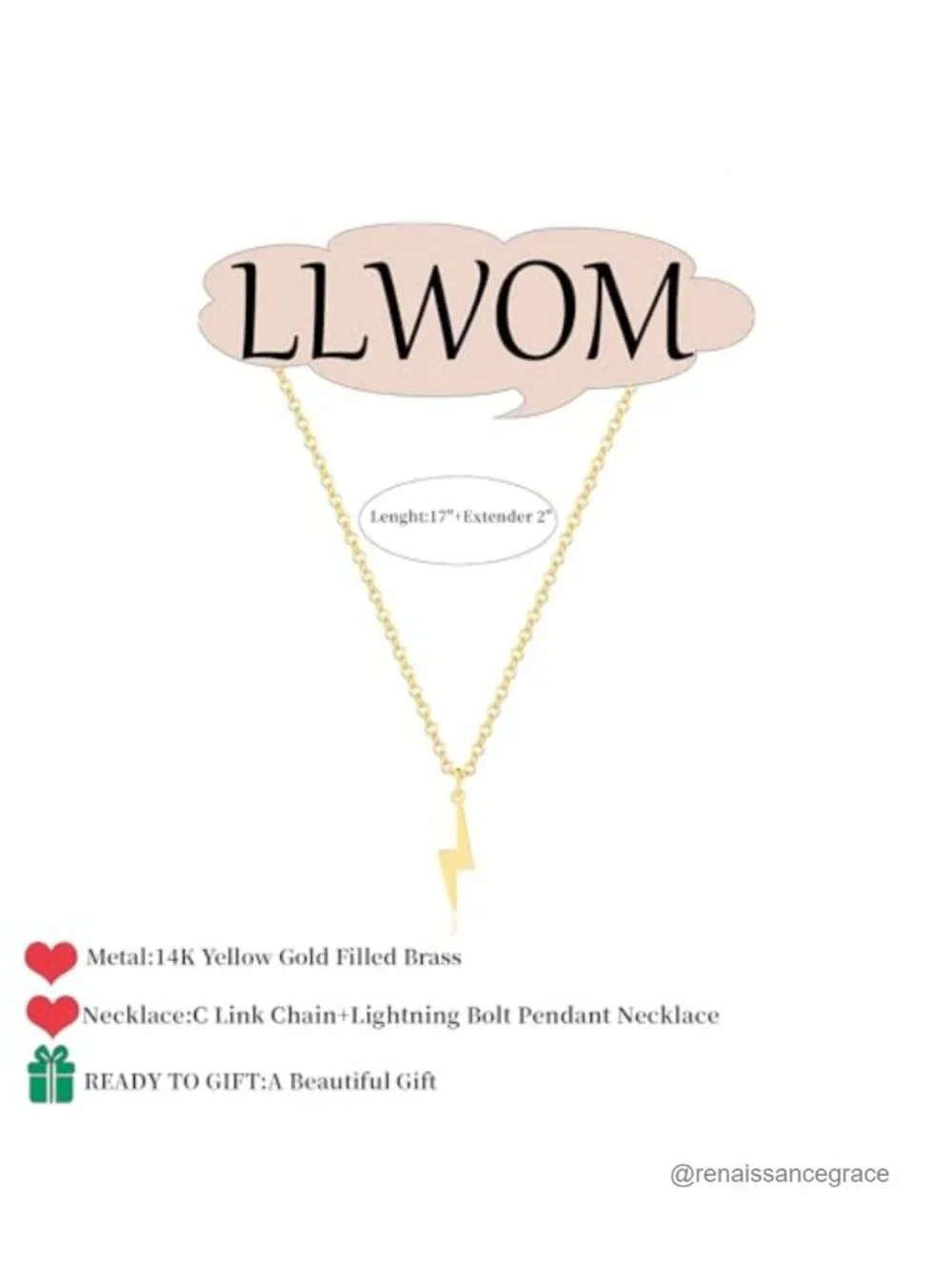 14k Gold Plated Lightning Bolt Pendant Necklace for Women Dainty Lobster Clasp